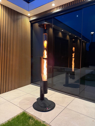 Flamesa Lumina pellet heater on a hospitality terrace